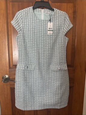 Hermoza Light Blue and White Tweed Mini Sheath Dress